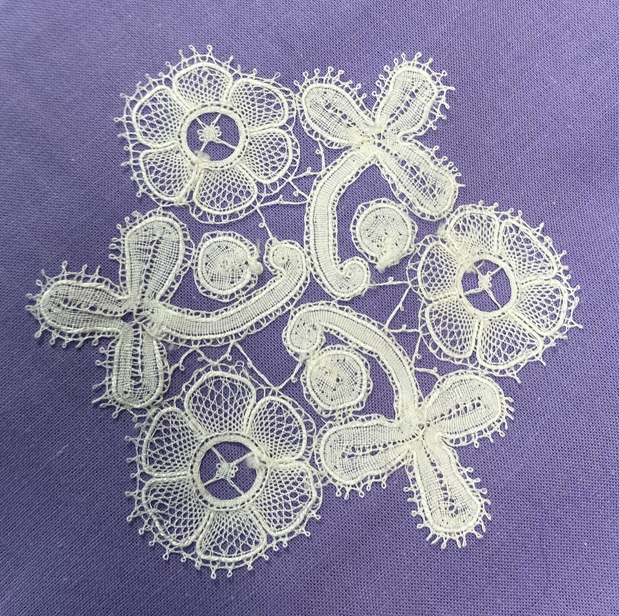 A Binche Colar started at last year's Summer School 2019 Edinburgh Lace Course